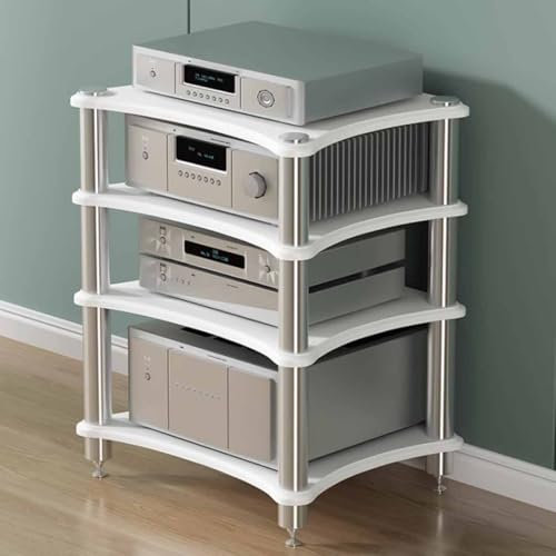 MYYMKJYXGS Verstärker-Rack-Regal, 4-stufiger AV-Medienständer for Komponenten, Robustes Audio-Komponenten-Rack, offener Audio-Rack-Komponentenschrank for Zuhause/Büro/Kino(White)