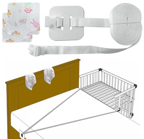 BORISCA Beistellbett Befestigung 8M, Gurt für Baby Beistellbett mit 2 Baby Speichel Handtuch, Beistellbett Gurt Befestigung Universal Gurt (B)