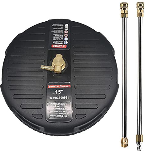 15 Inch Pressure Washer Surface Cleaner, Pressure Washer Outdoor with Extension Wands and 2 Replacement Nozzles, 1/4 Quick-Connect Concrete Cleaner for Floor Driveway, Patio,Sidewalk 3600PSI