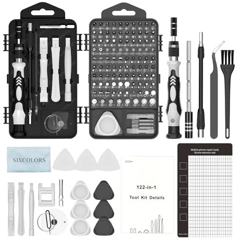 SIXCOLORS Set di attrezzi per cacciaviti meccanici di precisione, 126 in 1, mini cacciavite per la riparazione del cellulare, set con 101 punte per PC, PS5, computer, iPhone, laptop, MacBook,