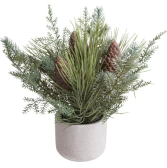 Botanic-Haus künstliches Weihnachtsarrangement mit Tannenzweigen und Zapfen im grauen Zementtopf