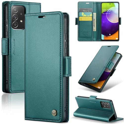 Rerzoiro Coque pour Samsung Galaxy A52, Étui Housse en RFID Protection Premium PU Cuir Portefeuille Rabat Case Magnétique Stand Antichoc, Étui Case pour Samsung Galaxy A52 (5G/4G)/A52s 5G, Bleu Vert