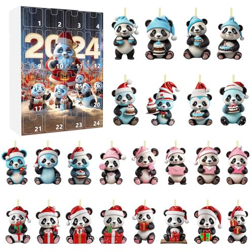 Generic Weihnachtsbaum-Panda-Anhänger, Adventskalender, 24 Tage Weihnachtsurlaub, Adventskalender-Anhänger, Weihnachts-Countdown-Kalender mit 24 Ornamenten, Weihnachtsbaum,