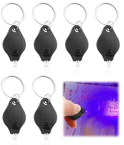 6PCS Note Checker Blacklight Mini LED Keychain Torches Flashlight UV Detector Watermark Torch Money Checker Pocket Small Flashlights Portable Flashlight for Paper Notes Keyring Keychain(Black)