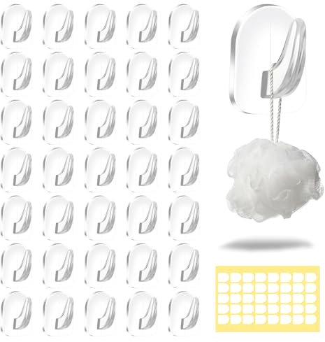Neerow 40 Stück Klebehaken Transparent, Haken Selbstklebend, Wandhaken Klein Ohne Bohren, Klebehaken Durchsichtig mit Aufkleber für Küche, Bad, Fenster, Toilette Türwand (500g Max)