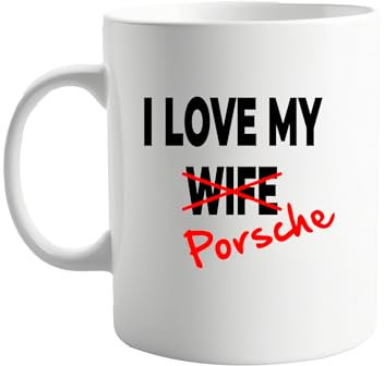 signkitsuk I Love My Wife x Porsche 11oz Mug – Funny Coffee Mug for Enthusiasts, Sarcastic Gag Gift, Humorous Ceramic Cup for Home or Office Use, Dishwasher Safe