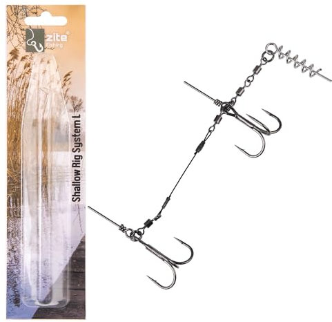 Zite Fishing Shallow Rig Hechtsystem Größe L 13cm | Big Bait Fertigmontage Drillingssystem Raubfischangeln | Angsthaken Flachwasser System Gummifische 21-26cm | Raubfisch Gummifischmontage, Gummifisch
