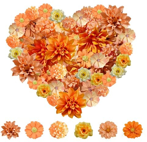 GIUSOBG 40 Stück Kunstblumen Köpfe 4-8cm künstliche Blumenköpfe Fake Flower | Blüten Künstlich Blütenköpfe Groß Seidenblumen Köpfe für DIY Basteln Scrapbooking Hochzeit Party Home Handwerk Deko (Orange)
