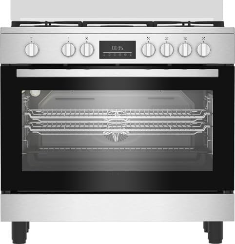 Beko Cucina a Gas 90x60 cm, BGM11226EX, Serie bPRO 500 Forno Multifunzione 111L, Piano Cottura 5 Fuochi con Tripla Corona, Griglie in Ghisa, Touch Control, Inox/Nero, Classe A+