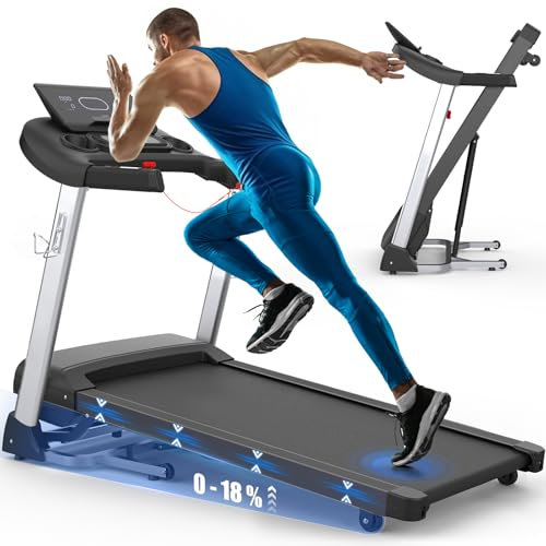 Kitopa Laufband für Zuhause, Treadmill bis 7PS und 12 MP/H(20 KM/H), Profi Große Lauffläche Laufband mit 18 Steigung, Laufbander Klappbar mit interaktivem LCD-Display & Bluetooth, bis 160KG