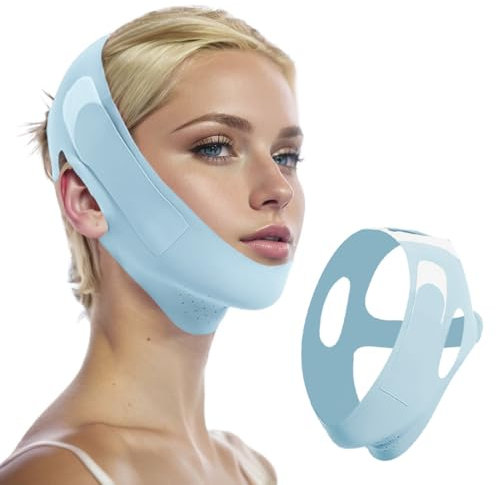 SexxLady Réutilisable Masque En Forme De V,Masque Visage Liftant,Pour Le Double Menton,Peau Lifting Raffermissant,bleu