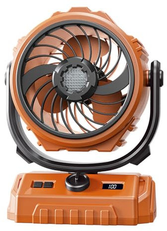 YUHANG Ventilatore da Campeggio,Ventilatore Portatile Ricaricabile,6000mAh-LED-270°Swivel-Infinitamente Velocità Regolabile-Adatto Per la Pesca,Picnic,Arancione/Verde (Orange)