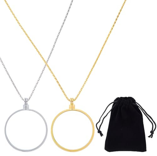 SOFPLATE 1 Box 2 Stück Lupenanhänger 5 Fache Halskette Lupe 4.5cm Gold/Silber Tragbar Vintage Optische Lupen Linsenhalskette Mit Legierungskette Samtbeutel Zum Lesen Bibliothek Zoomen Schmuck