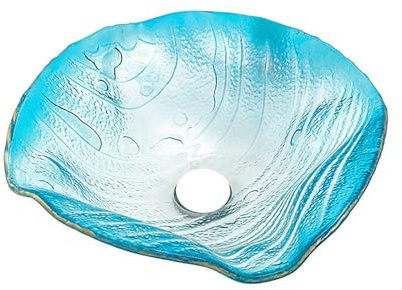 Fregadero de cristal azul de lujo, lavabo decorativo para baño, moderno cuenco templado de 12 L, lavabo artístico para decoración elegante del hogar