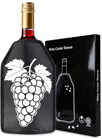 Wine Bottle Cooler, Wine Chiller Bottle Sleeve, Gel Wine Bottle Chill Cooler Ice Pack Sleeve- Freezer Sleeve- Vodka- Tequila Chiller- Cooler- Carrier (Black(White Grape))