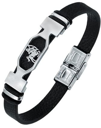 HUIANGLIYG Sternzeichen-Armband Aus Leder Für Damen Und Herren, Handgefertigt Im Vintage-Stil, Schwarzes Lederarmband Mit Verschluss, Armband Mit Sternzeichen-Motiv, Ideales Geburtstagsgeschenk