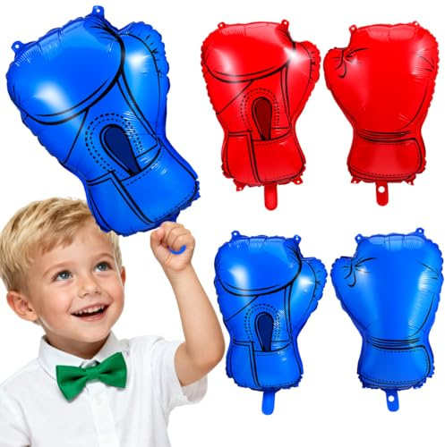 SMASOLO 4pcs Boxing Glove Balloons Foil Birthday Balloons for Boys Birthday Parties Wrestling Party Favors Boxing Themed Party Decorations Indoor Outdoor Kids Event Supplies