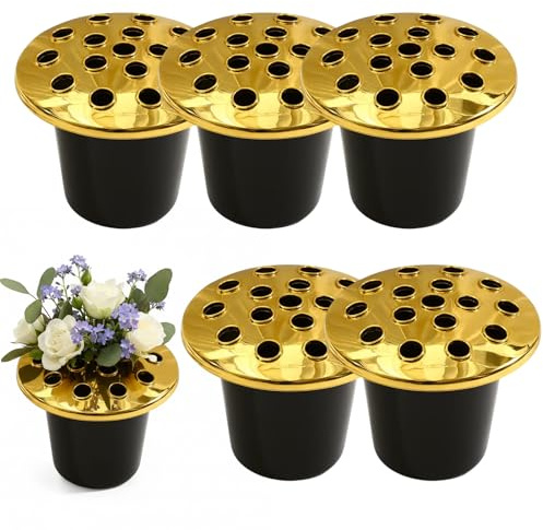 5 Grave Pots, Durable Flower Holders for Cemetery, Memorial Vases for Graveside, Gold Vase Set of 5