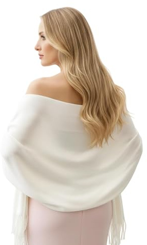 OhebEsx Stola Für Abendkleid, Pashmina Schal Damen, Pashmina, Cashmere Schal Damen, Leichter, Multifunktionaler Schal Für Abendkleid, Hochzeitskleid Und Sommerhochzeit (weiß, 200 X 70 cm)