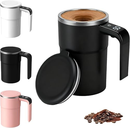 2026 Upgraded Automatic Self Stirring Coffee Mug, Electric Mixing Cup with Magnetic Stirrer, Rechargeable Mixer Cup with Temperature Display, Portable Stirring Mugs, 380ml (Black)