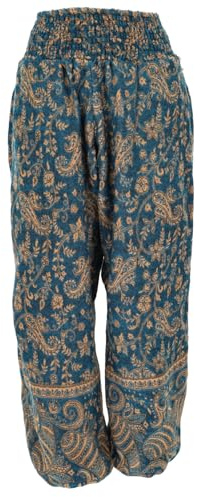 Flauschige Boho Pluderhose, Wohlfühlhose, weich und warm, petrol/bunt | Weit geschnitten, breiter elastischer Bund, kuschelig, angenehm zu tragen, Damenmode, vielseitig kombinierbar