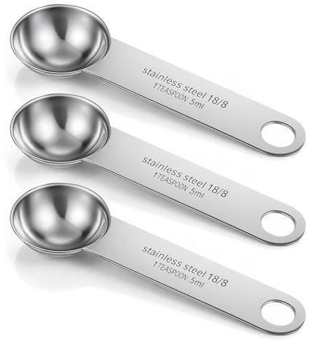 3 Pcs Teaspoon Measuring Spoons, 1 TSP|15ML Stainless Steel 18/8 Measuring Spoons, Metal 1 Teaspoon Scoop for Powder Kitchen Tools for Cooking and Baking