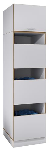 VCM Mehrzweck-Wäscheschrank, schmaler Stauraumschrank mit 4 Fächern & Drehtüren, Maße Haushaltsregal H. 200 x B. 50 x T. 60 cm, Rislo SD XXL
