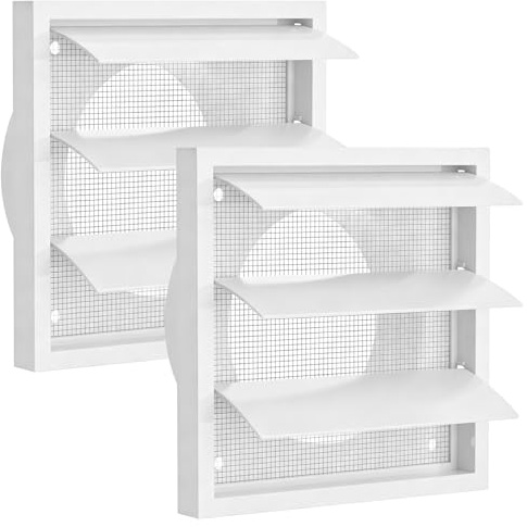 2Pcs 100mm External Gravity Grille Vent Cover, Square Outlet Flyscreen | Metal/Plastic, for Tumble Dryer Kitchen Bathroom Exterior Walls Extractor Fan Vent Anti-Backdraft Louvres