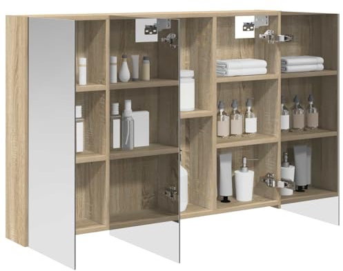 vidaXL Badezimmerspiegelschrank Sonoma-Eiche 100 x 14,5 x 70 cm, Badezimmer Aufbewahrung, rechteckiger Schrank, modernes Design, platzsparender Wandspiegel, verstellbares Regal, Organizer