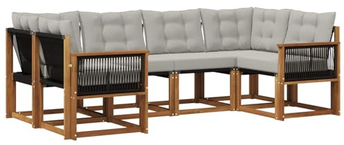 vidaXL Outdoor-Sofagarnitur mit Kissen 6 pcs Natur und Hellgrau, Sofaset für den Garten, Moderne Kollektion, wetterfest, Bequeme Akazienholz-Sitze, entspannendes Arrangement