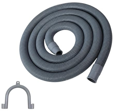 Washing Machine Hose Pipe 1.5m & 2.5m – Inlet & Drain Hose – Universal 3/4 Fit – Leak Proof Connector – Heavy Duty Flexible Pipe for Washing Machine & Dishwasher (2.5m Drain Hose (Grey))