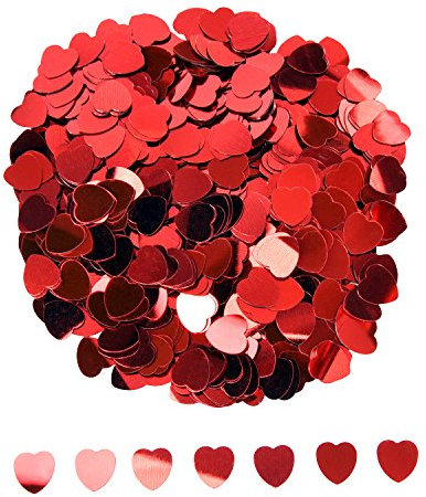 eBoot Herz Konfetti Metallisch Folie Herzen Konfetti Glitzer Herzen Pailletten für Valentinstag Hochzeit Party Tisch Dekorationen, Rot, 10 mm, 1 Unzen