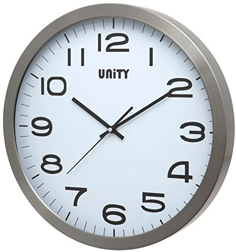 Große Unity-Wanduhr, Manhattan-Metall, gebürstetes silbernes Aluminium, 40 cm