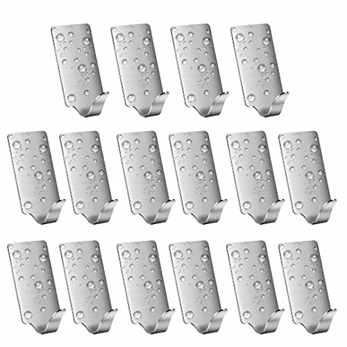 Smaluck - Paquete de 16 ganchos autoadhesivos, acero inoxidable 3M, percha de pared adhesiva para ropa, abrigo, toalla, llaves, bolsas, hogar, cocina, baño, agua y a prueba de óxido.