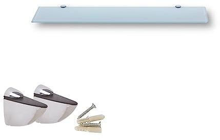 Euro Tische 60cm Glas Wandregal Weißglas - Glas Regal für Badezimmer in verschiedenen Größen - Weißglas Duschregal mit 6mm ESG Sicherheitsglas und Metallhaltern Montiert