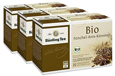 Bünting Tee Fenchel-Anis-Kümmel 3er Pack – Bio Kräutertee – 3 x 20 Teebeutel
