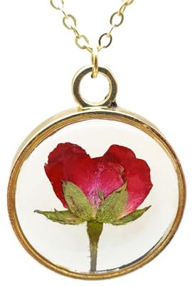 Rosso Rose Rosas Naturale Fiore Veri Placcato Oro 18k Collane Con pendenti Donna Handmade Amore Romantico