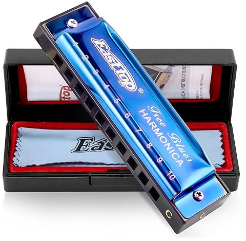 East top Blues Diatonic Harmonica in C, 10 Holes Blues Harp Mouth Organ harmonica for Adults, Harmonica for Beginners, Professional Player and Students