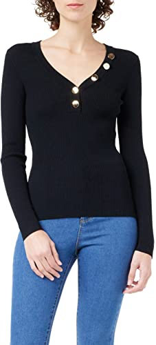Morgan Jersey de manga larga punto fino botones Negro S