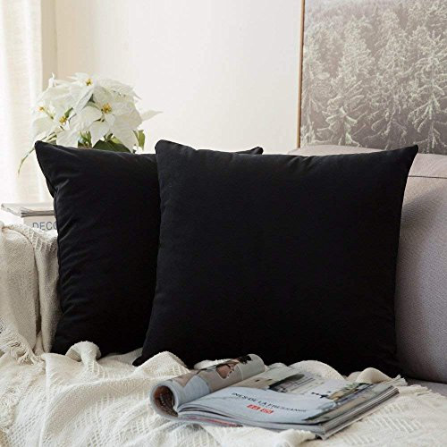 MIULEE 2er Set Samt Kissenbezug Kissenhülle Dekokissen Kissenbezüge Sofakissen Samtkissen Dekorative Couchkissen Bezug für Sofa Wohnzimmer Schlafzimmer 26x26 Inch 65x65 cm Schwarz