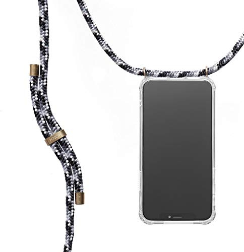 KNOK Handykette Kompatibel mit Apple iPhone 11 - Silikon Hülle mit Band - Handyhülle für Smartphone zum Umhängen - Transparent Case mit Schnur - Schutzhülle mit Kordel (Urban Black)