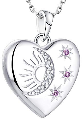 Starnny Collier Femme Argent 925/1000,Pendentif Médaillon Photo avec étoile/Lune/Soleil AAA Zirconium pour Mèrefa Grand-mère Épouse