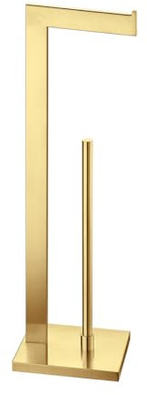 Miyili Bathroom Lavatory Toilet Paper Holder Stainless Steel Freestanding Toilet Tissue Roll Holder Square Style Gold, F03G2