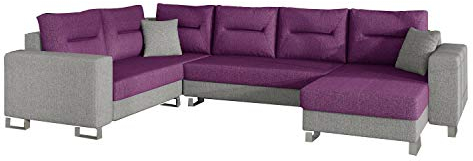 MOEBLO Ecksofa mit Schlaffunktion mit Bettkasten Couch U-Form Polstergarnitur Wohnlandschaft Polstersofa mit Ottomane Couchgranitur - Dorian (Rosa +Grau (Lars 68+Lars 90), Ecksofa Rechts)