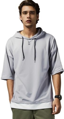 KENAIJING T-Shirt Homme, Sweat à Capuche Homme Sweatshirt pour Homme (Gris Clair, 3XL (Poids 70-75KG-hauteur 180-185cm))