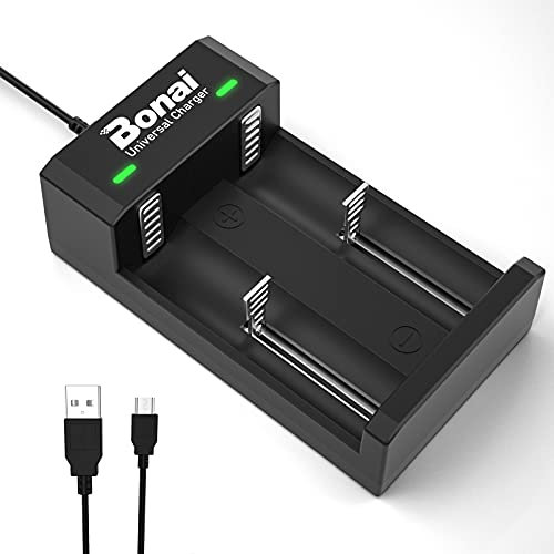 BONAI Akku Ladegerät Universal USB Batterieladegerät LED Akkuladegerät Intelligent Battery Charger für 3,7V 18650 26650 Li-Ion Akku und 1,2V NI-MH/NI-CD AA AAA C D Wiederaufladbare Batterien