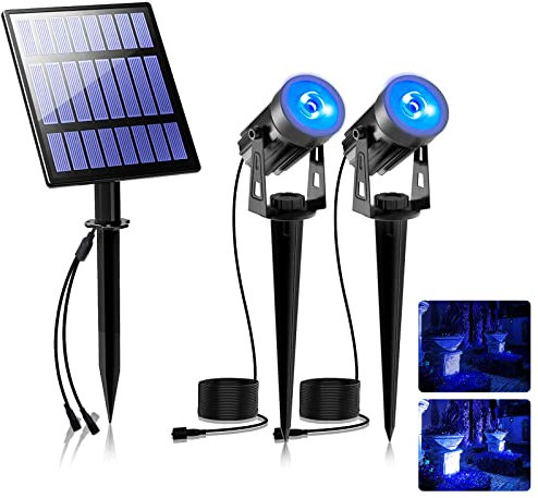 T-SUNUS Lampe Solaire Exterieur, Spot Solaire Exterieur Eclairage Spot Exterieur IP65 étanche Auto On/Off Lumiere Solaire Exterieur pour Arbre Patio Cour Jardin Bleu