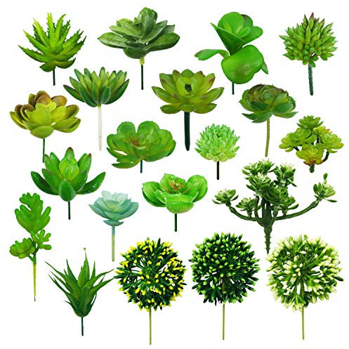 Woohome 20 Stück Künstliche Sukkulenten Grün Unfotted Faux Blume Sukkulenten Sukkulenten Künstlich Gemischt für Zuhause Indoor Fairy Garden Dekorationen