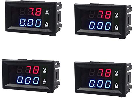 TopHomer Mini Digital Voltmeter Amperemeter DC 100V 10A Panel Amp Volt Spannung Meter Tester Blau Rot Dual LED Anzeige (4 Stück)