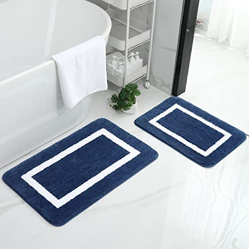 Homaxy Badezimmerteppich Set rutschfest Badematten Set 2 teilig Weiche Mikrofaser Flauschige Badteppich Badvorleger Set 2 teilig – 40 x 60 cm+ 50 x 76 cm, Marine Blau